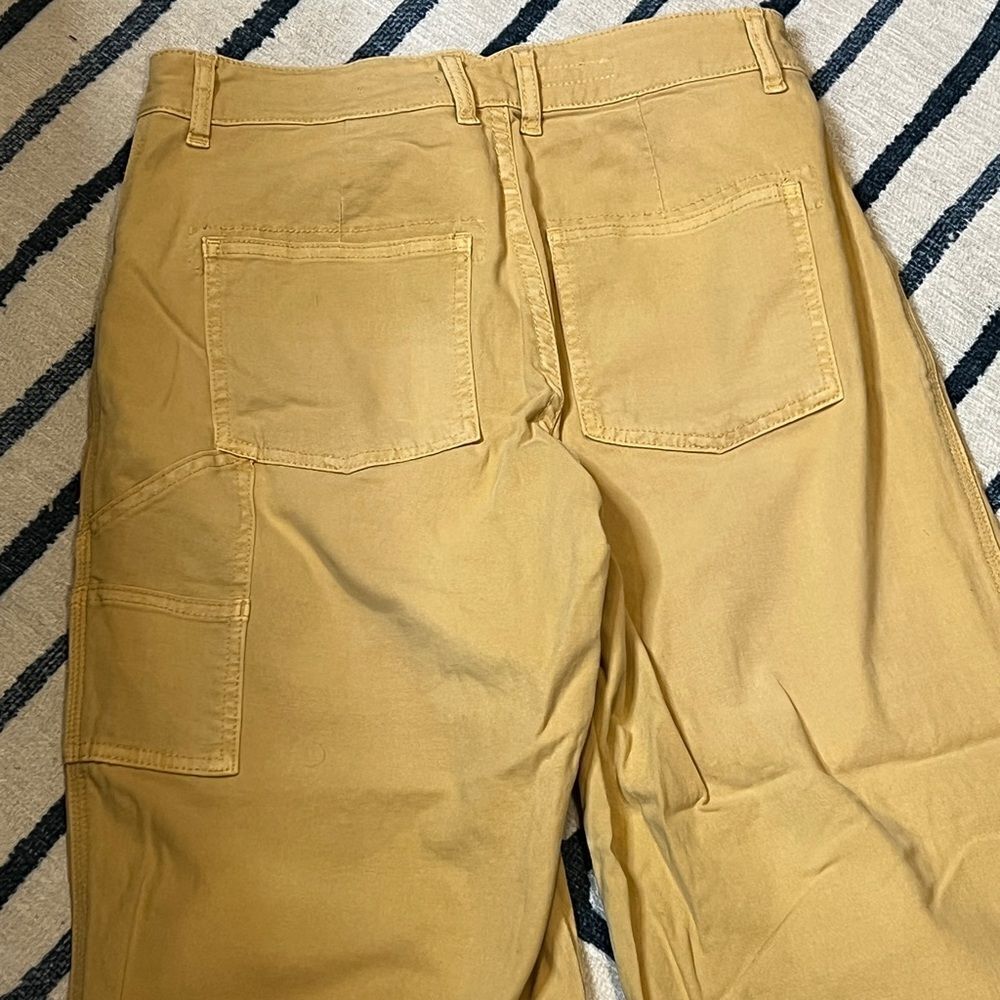 Anthropologie Pilcro Wide Leg Cropped Carpenter Pants in Khaki Yellow Size 26P - Picture 6 of 6